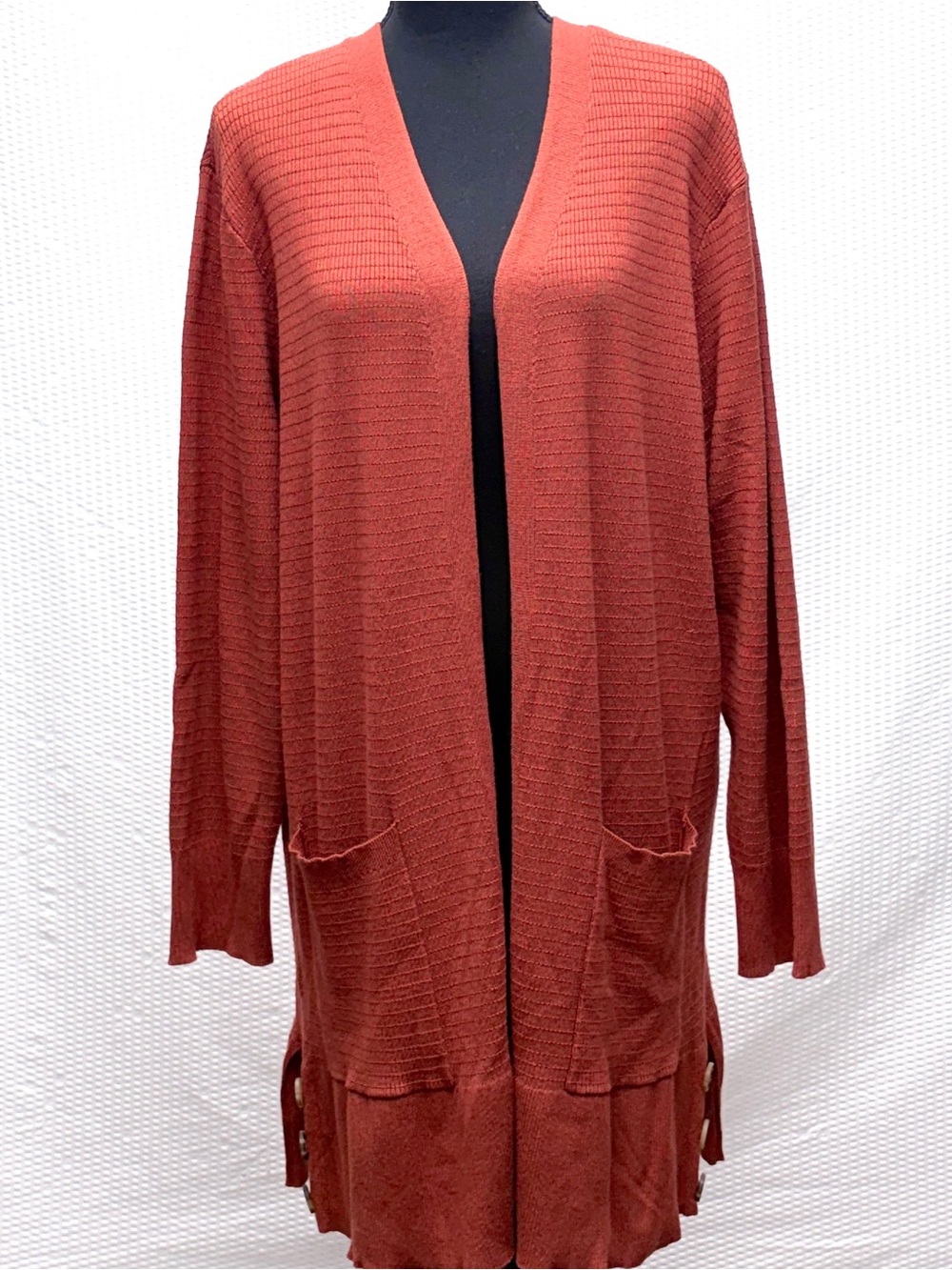 Adrienne Vittadini NWT Cardigan Rust Ribbed Side Button Knit Sweater Women’s 3X